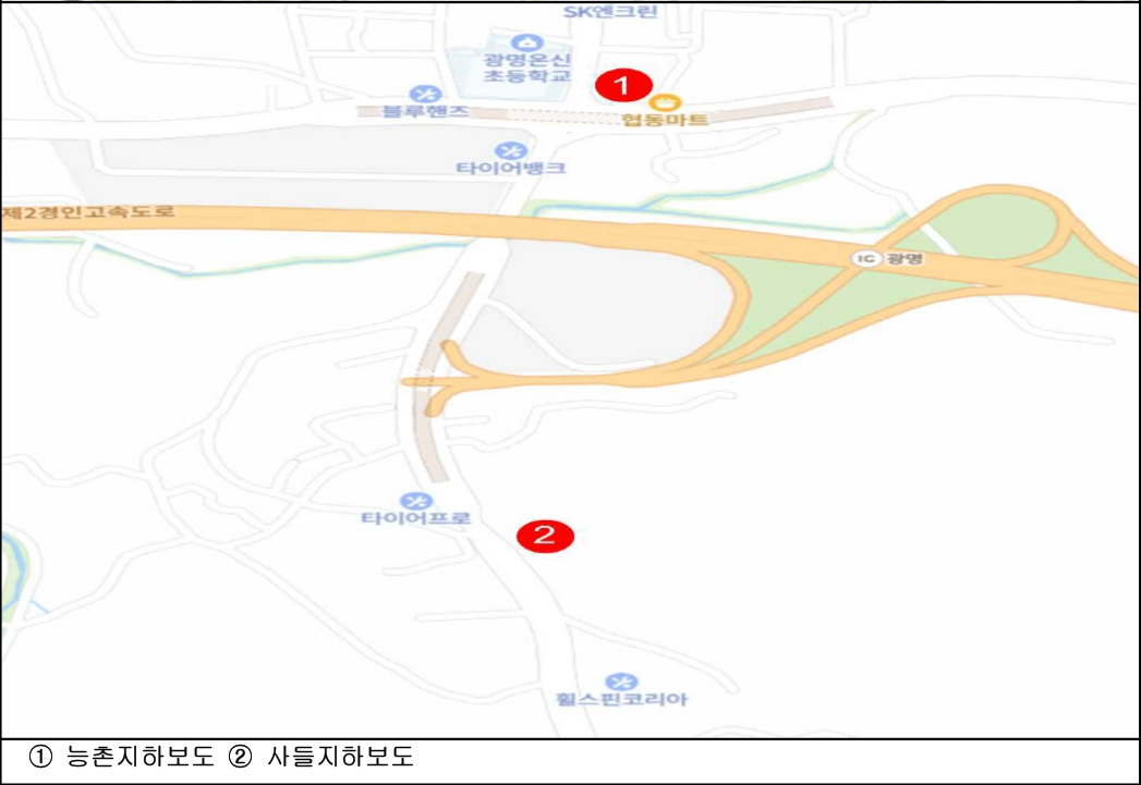 1 - 능촌지하보도 / 2 - 사들지하보도
