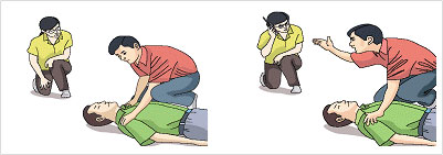 성인 심폐소생술에 관한 이미지이며 의식을 확인합니다.